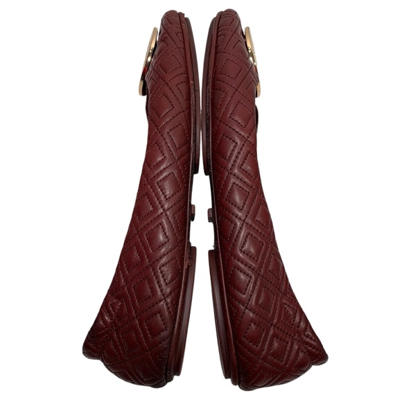 Tory Burch Maroon Quilted Minnie Nappa Leather Travel Ballet Flats Size 10 M - Picture 8 of 10